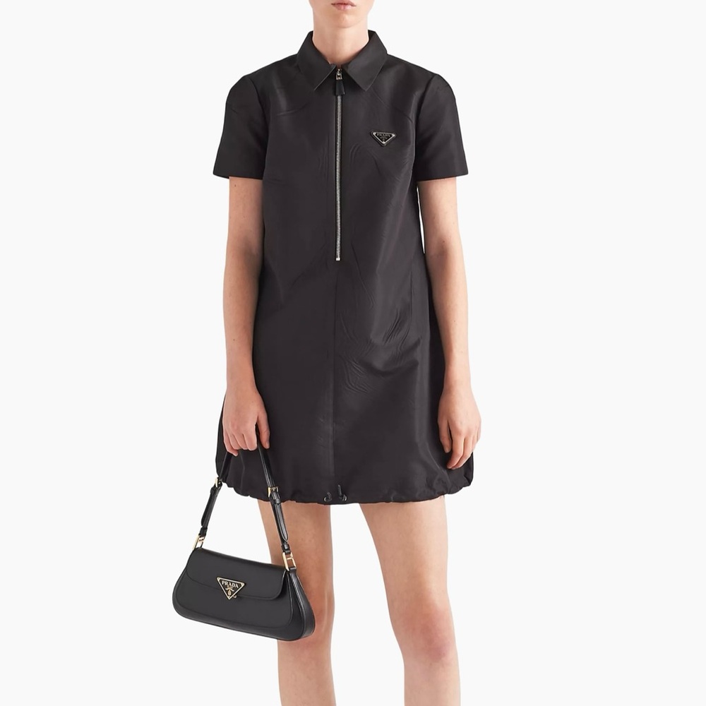 Logo Re-Nylon Half-Zip Mini Dress, Size M